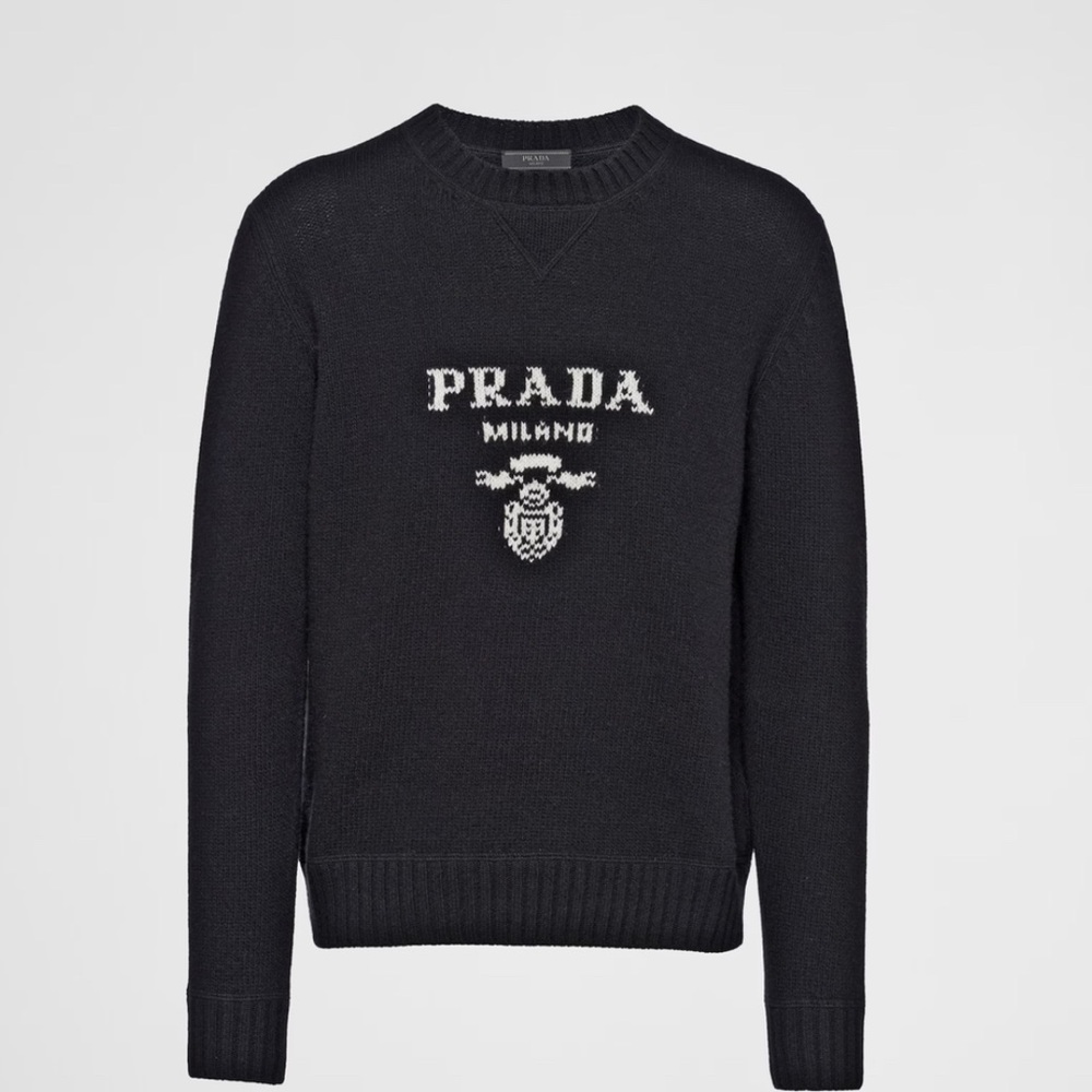 Prada Black Knit Sweater with White Logo